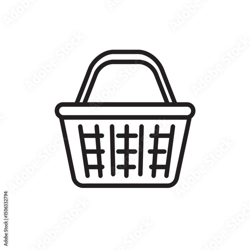 Simple black outline displays an empty shopping basket icon with transparent background