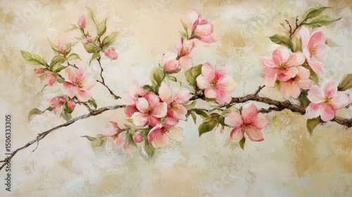 Delicate Pink Cherry Blossom Flowers on Soft Background with Subtle Texture, Symbolizing Beauty, Renewal, and Nature's Serenity in Springtime Artistry