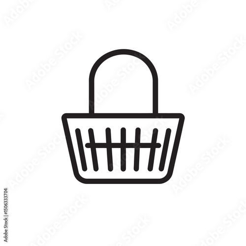 Simple black outline icon shows an empty shopping basket on a transparent background