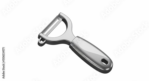 Shiny Silver Vegetable Peeler Isolated on White Background Close-up View
