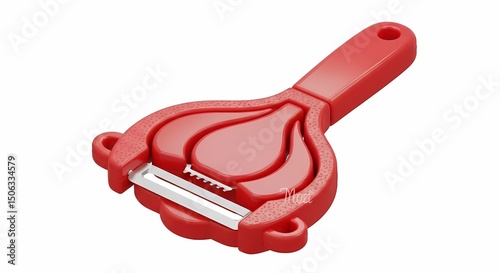 Red Garlic Peeler Tool with Silver Blade for Kitchen Use