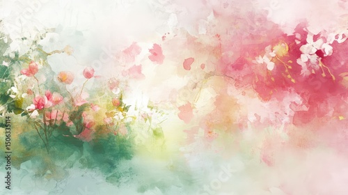 Colorful Abstract Flower Pattern with Soft Hues for Backgrounds and Design Projects, Featuring Delicate Blossom Detailing in Watercolor Style