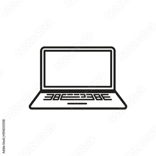 Simple black outline represents the thin, modern laptop on a white backdrop clearly