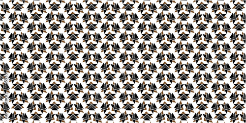 Seamless Geometric Triangle Pattern with Interlocking Shapes, Abstract Modern Hexagonal Repeat Background in Earth Tones, Symmetrical Geometric Design: Black, Brown, and Gray Pattern.
