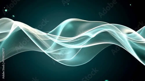 Abstract teal waves against dark teal translucent curves and bokeh