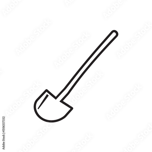 Simple black outline shows a shovel on a white background, minimalistic and clean