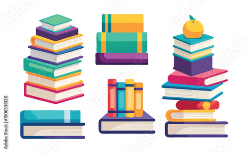 Vector illustrations colorful stacks of books
