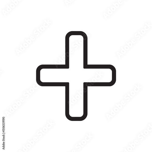 Simple black plus sign with rounded corners over white provides versatility