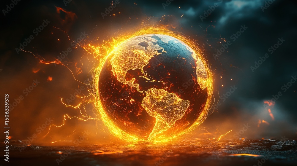 Fototapeta premium A futuristic globe made of glowing electric currents, global power business vision