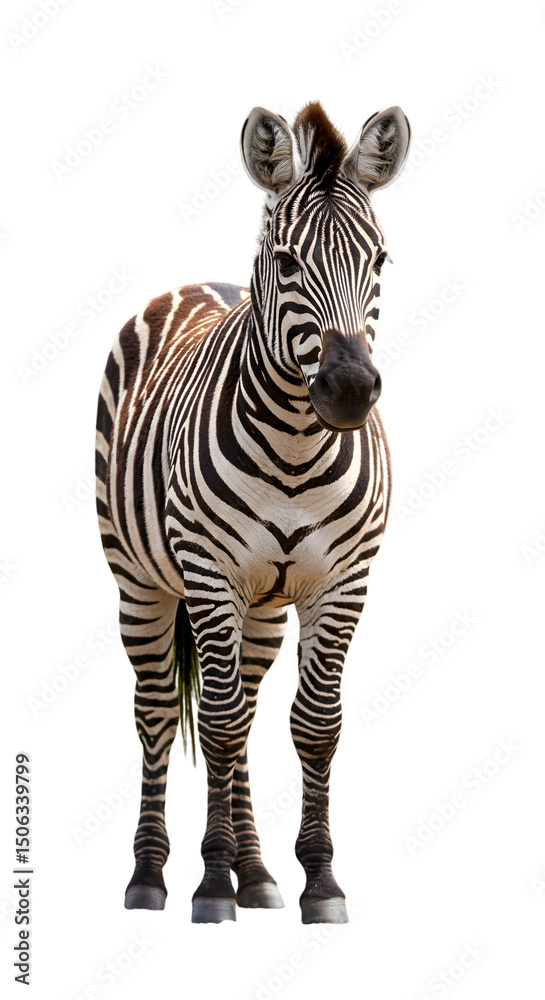 Fototapeta premium Isolated Realistic Photo of Zebra With Black And White Stripes Against Transparent Background