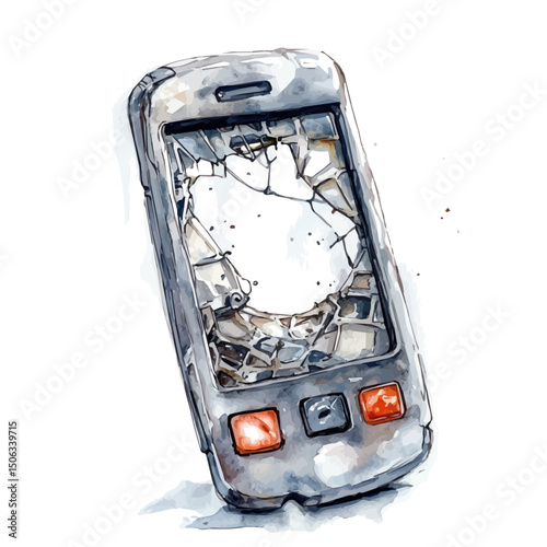 Broken Device, watercolor drawing vector, high quality, isolated on a white background.
