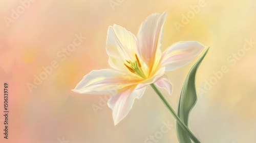 Delicate White Lily Blossom with Soft Pastel Background, Perfect for Celebrating Beauty, Nature, and Freshness in Floral Artwork and Designs