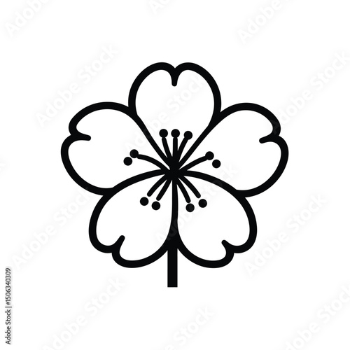 Simple blossom illustration presents a stylized flower outline with symmetrical petals on transparent background