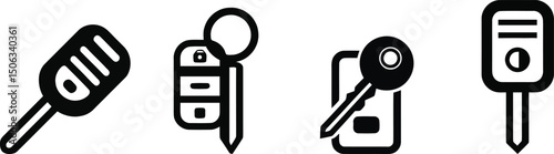Vector illustration of a car key with remote – modern key fob icon set

