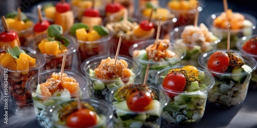Assorted Snack Buffet with Vegetable Salads and Cheese Bites for Catering Event