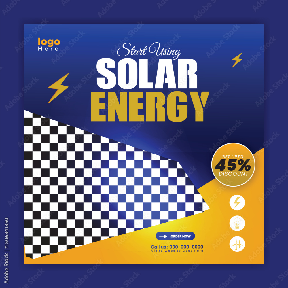 Solar energy panel and power saving social media post design