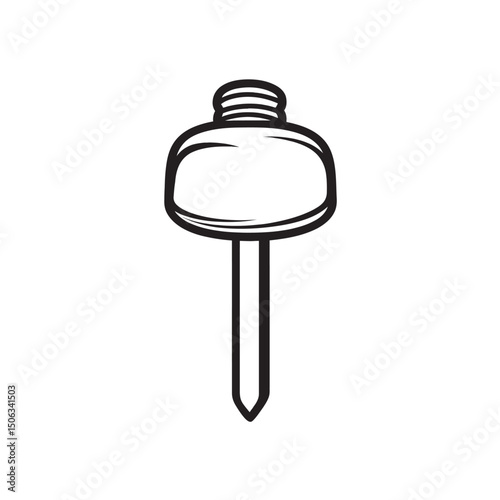 Simple contour drawing shows a tack with its short, sharp pin, transparent background