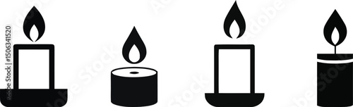 Vector illustration set of a candle and flame on a plain white background

