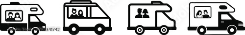 Vector illustration set of a camper van with a couple on a plain white background

