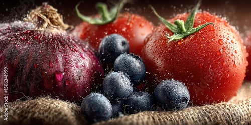 Healthy Still Life with Fruits and Vegetables Rich in Quercetin for Immunity Boost