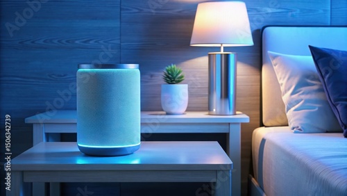 High-tech smart speaker with sleek design on bedside table