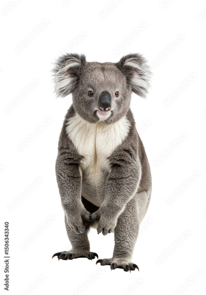 Obraz premium Isolated Standing Koala Bear Portrait Wildlife Animal with Transparent Background