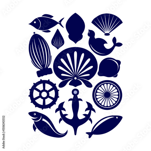 Assorted Blue Nautical and Marine Silhouettes
