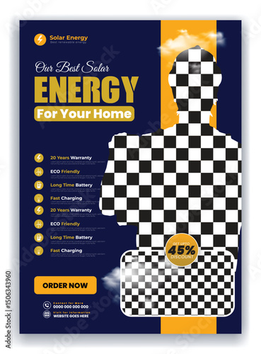 Solar energy panel and power saving flyer and poster design