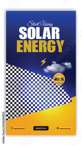 Solar energy panel and power saving flyer and poster design