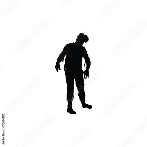 Zombie Silhouette Vector Collection Depicting Standing and Walking Undead Figures Isolated on White Background for Horror and Halloween Designs