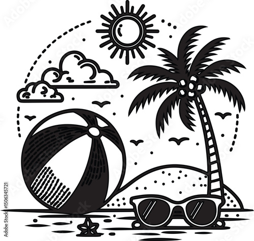Tropical island beach with a lone palm tree, perfect for a summer vacation in paradise