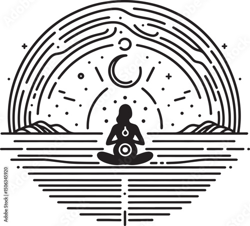 Yoga in the lotus position. Monochrome vector illustration. front view.eps