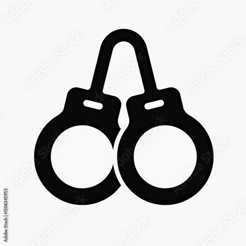 Simple black and white handcuffs icon in clean line style, minimal outline design perfect for UI, law apps, or symbolic representations of restraint and security
