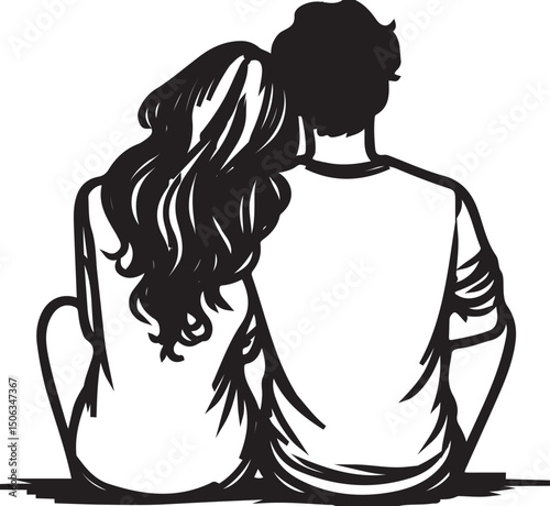 Line art vector illustration of a beautiful woman with long hair