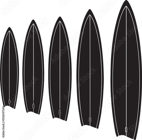 Vector illustration set of surfboards with a rocket design for beach surfing sport