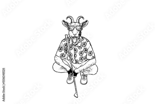 golf goat illustration line art drawing
