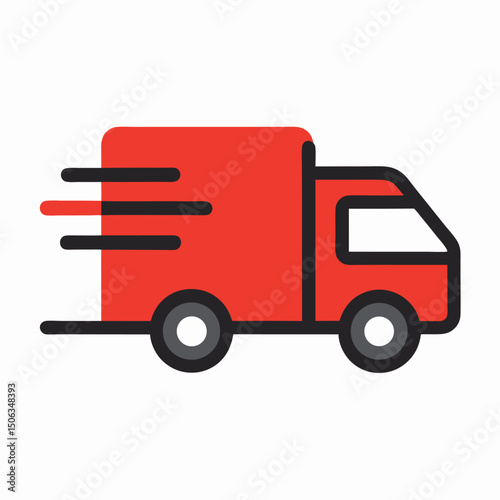 Red and black car icon on white background.