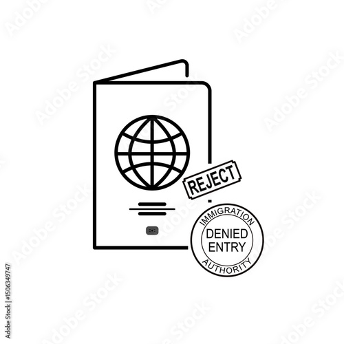 Passport rejected sign logo or icon. Denied Entry. Not to Land. Immigration stamp concept. Stamp passport vector linear illustration.