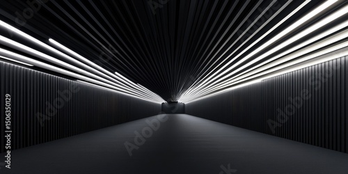 Dark,  futuristic tunnel with  illuminated  lines