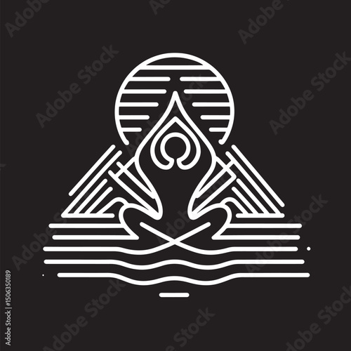 Vector illustration of yoga pose in lotus position on water surface..eps