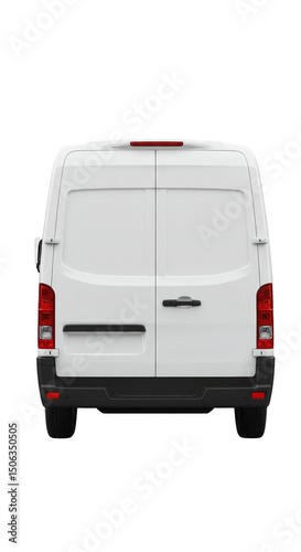 Isolated White Van Rear View on Transparent Background Realistic Photo