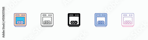 Dishwasher icons set in different style vector stock illustration