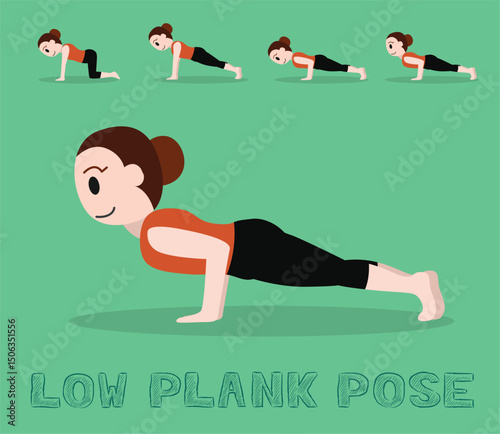 Yoga Tutorial Low Plank Pose Cute Cartoon Vector Illustration