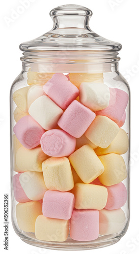 Jar Full Of Colorful Marshmallows Dessert on Transparent Background