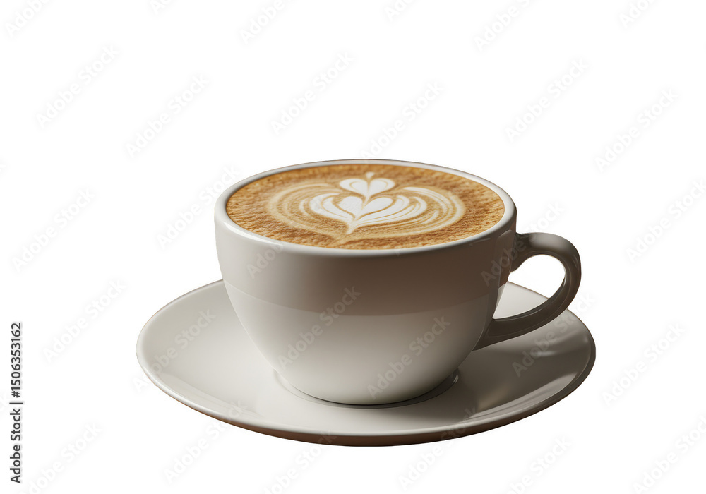 Fototapeta premium Latte Art Coffee Cup with Heart on Transparent Background Isolated
