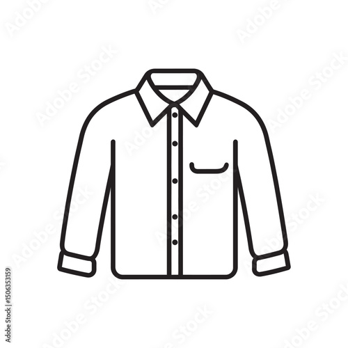Simple outline of long sleeved button down shirt shows pocket detail and transparent background