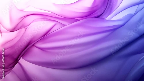 Flowing gradients of sheer fabric transitions from pink hues to deep blues, creating a delicate wave effect against a white background