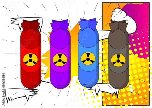Cartoon Missile bomb, comic book Nuclear. Retro vector comics pop art design.