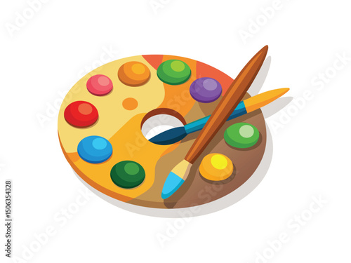 Artists palette with paintbrushes isolated on white background

