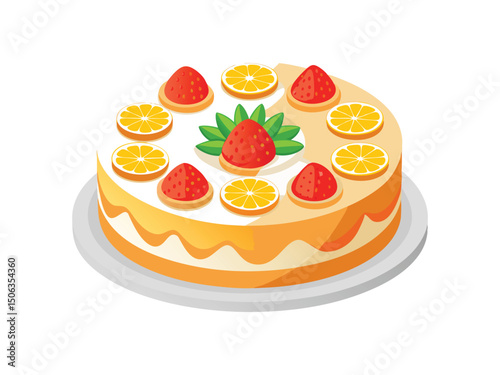Delicious strawberry orange cake isolated on white background
